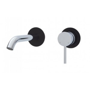 Kaya Wall Basin/Bath Mixer Set, Matte Black Round Plates, 160mm Outlet